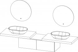 Jazz / kompozicija IV / 240 cm
- 2x Pult JAZZ 100
- 2x Umivaonik TITAN Long round
- 2x Ogledalo JAZZ 70 s ambijentalom rasvjetom
- Viseći ormarić JAZZ 120, 2 ladice
