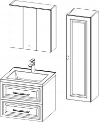 Vintage / kompozicija II / 60+35 cm
- Baza VINTAGE 60 s umivaonikom, 2 ladice
- Viseći ormarić VINTAGE 60 s ogledalom
- Kolona VINTAGE 35x120, 1 vrata