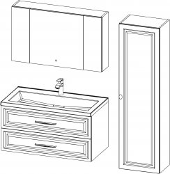 Vintage / kompozicija III / 100+45 cm
- Baza VINTAGE 100 s umivaonikom, 2 ladice
- Viseći ormarić VINTAGE 100 s ogledalom
- Kolona VINTAGE 45x160, 1 vrata