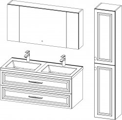 Vintage / kompozicija IV / 120+35 cm
- Baza VINTAGE 120 s umivaonikom, 2 ladice
- Viseći ormarić VINTAGE 120 s ogledalom
- Kolona VINTAGE 35x180, 2 vrata